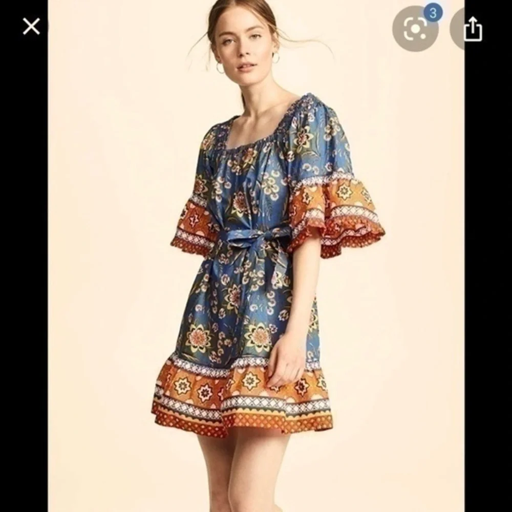 Joie Boho Blue Orange mini dress with belt